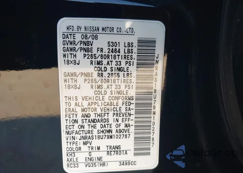 2009 Infiniti Fx35 from USA, damaged, VIN JNRAS18U79M102767